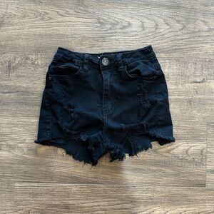 machine | black denim shorts